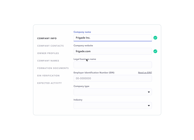 Mercury New User Onboarding: Onboarding Example (Form) | Product Onboarding